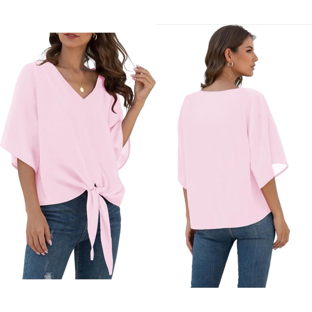 VIISHOW Tie Front Chiffon V Neck Top in Baby Pink Size XL (NWT)